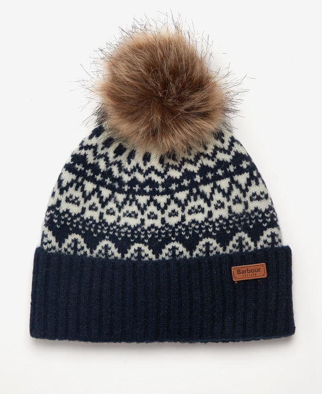 Chapeaux Barbour Beanie Alpine Fair Isle Pom Bleu Marine Femme | WKY-37540170