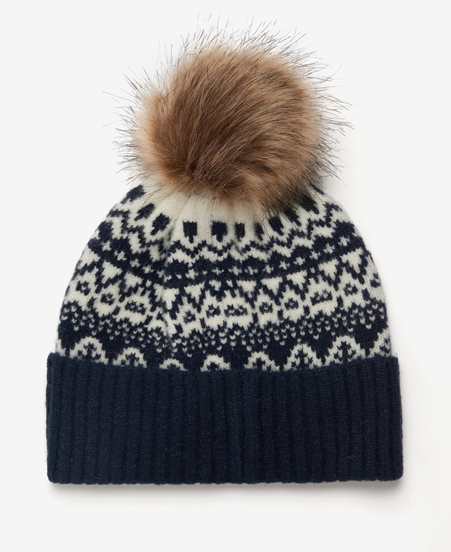 Chapeaux Barbour Beanie Alpine Fair Isle Pom Bleu Marine Femme | WKY-37540170