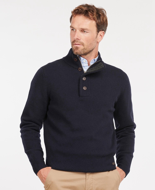 Chandails Barbour Essential Patch Half Zip Bleu Marine Homme | IZG-91442683