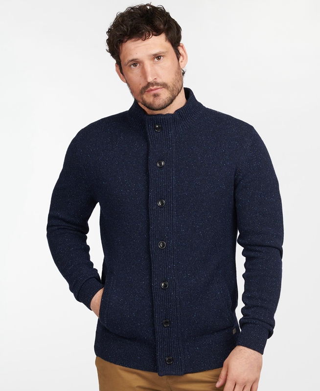 Chandails Barbour Essential Cardigan Tisbury Zip Through Bleu Marine Homme | VCF-41240061