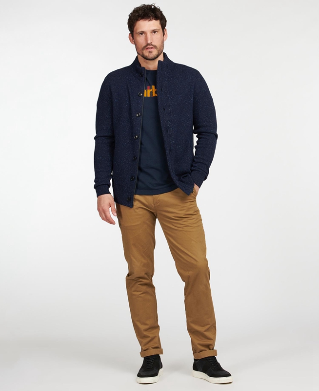 Chandails Barbour Essential Cardigan Tisbury Zip Through Bleu Marine Homme | VCF-41240061