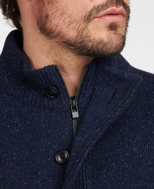 Chandails Barbour Essential Cardigan Tisbury Zip Through Bleu Marine Homme | VCF-41240061