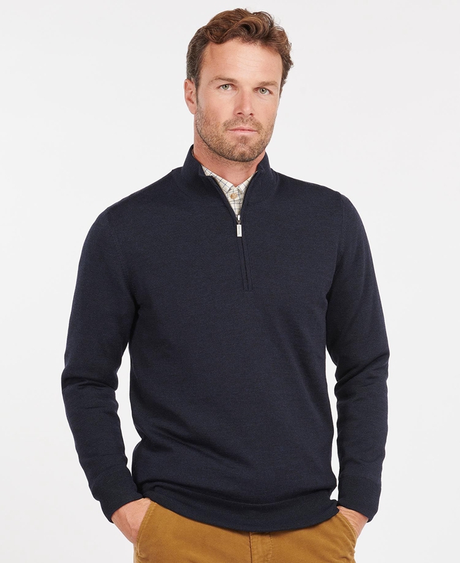 Chandails Barbour Gamlan Half Zip Bleu Homme | PUR-22564038