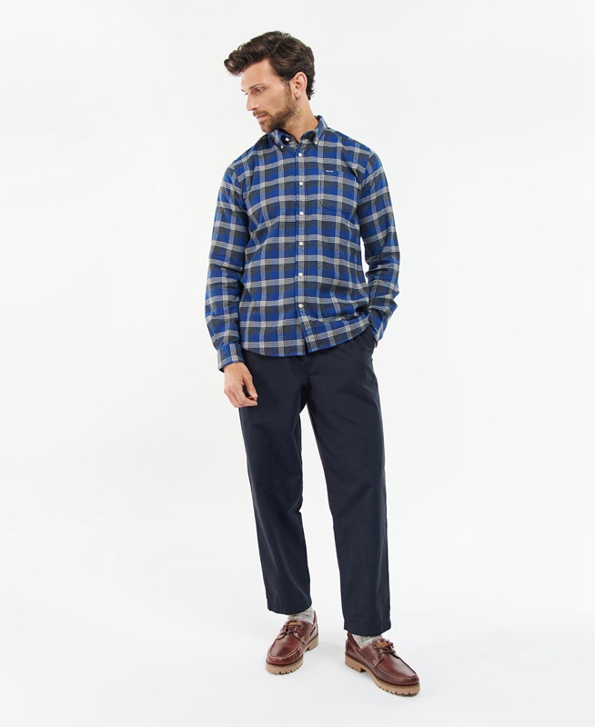 Chemises Barbour Brockwell Tailored Fit Bleu Homme | BSE-43940033