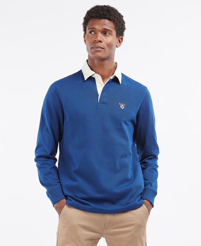 Polo shirts Barbour Crest Rugby Top Bleu Homme | WSK-14643220